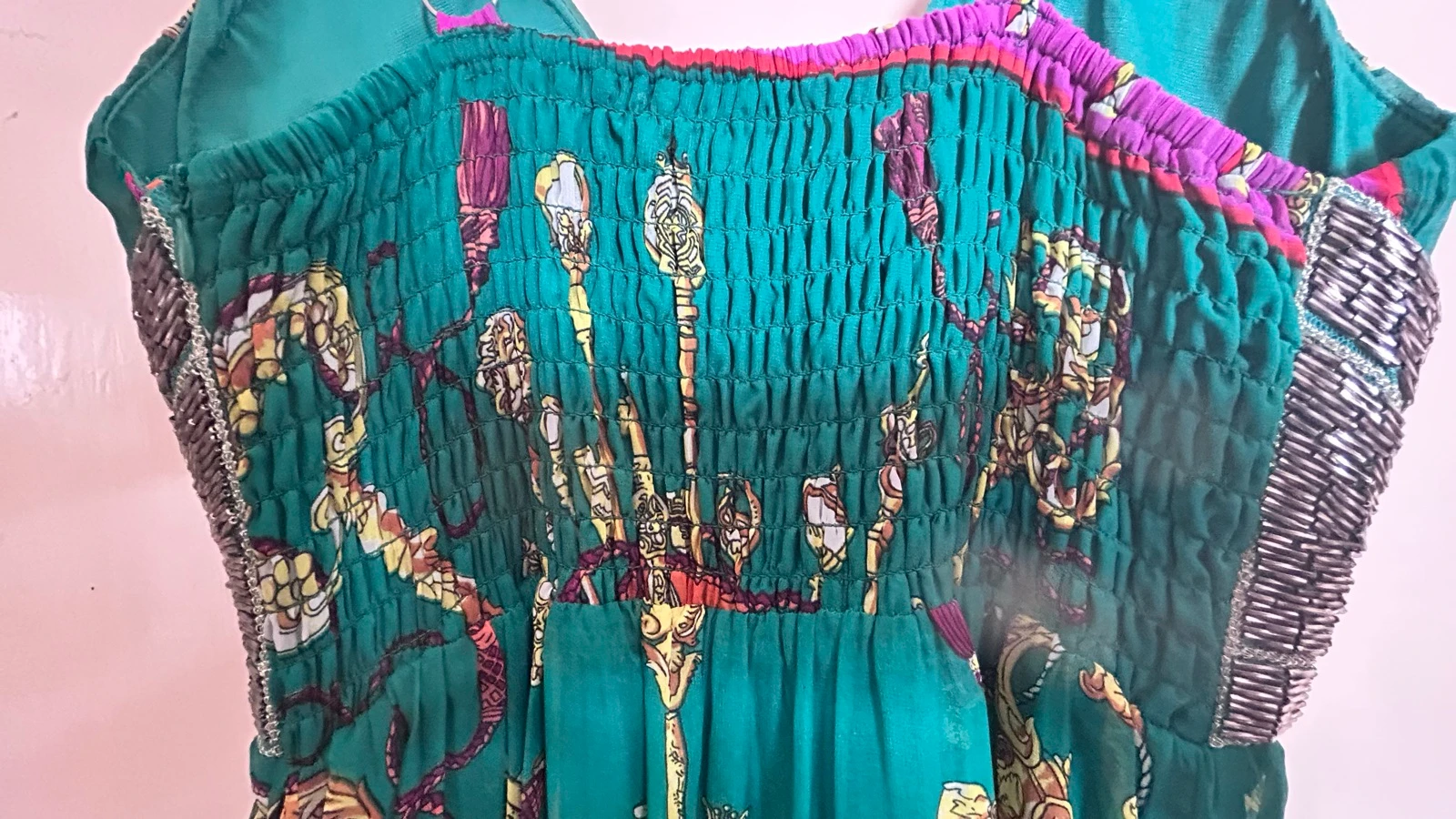 Long Green Origin Printed Dress with Appliqués | One Size (fits 36/38) – photo 7